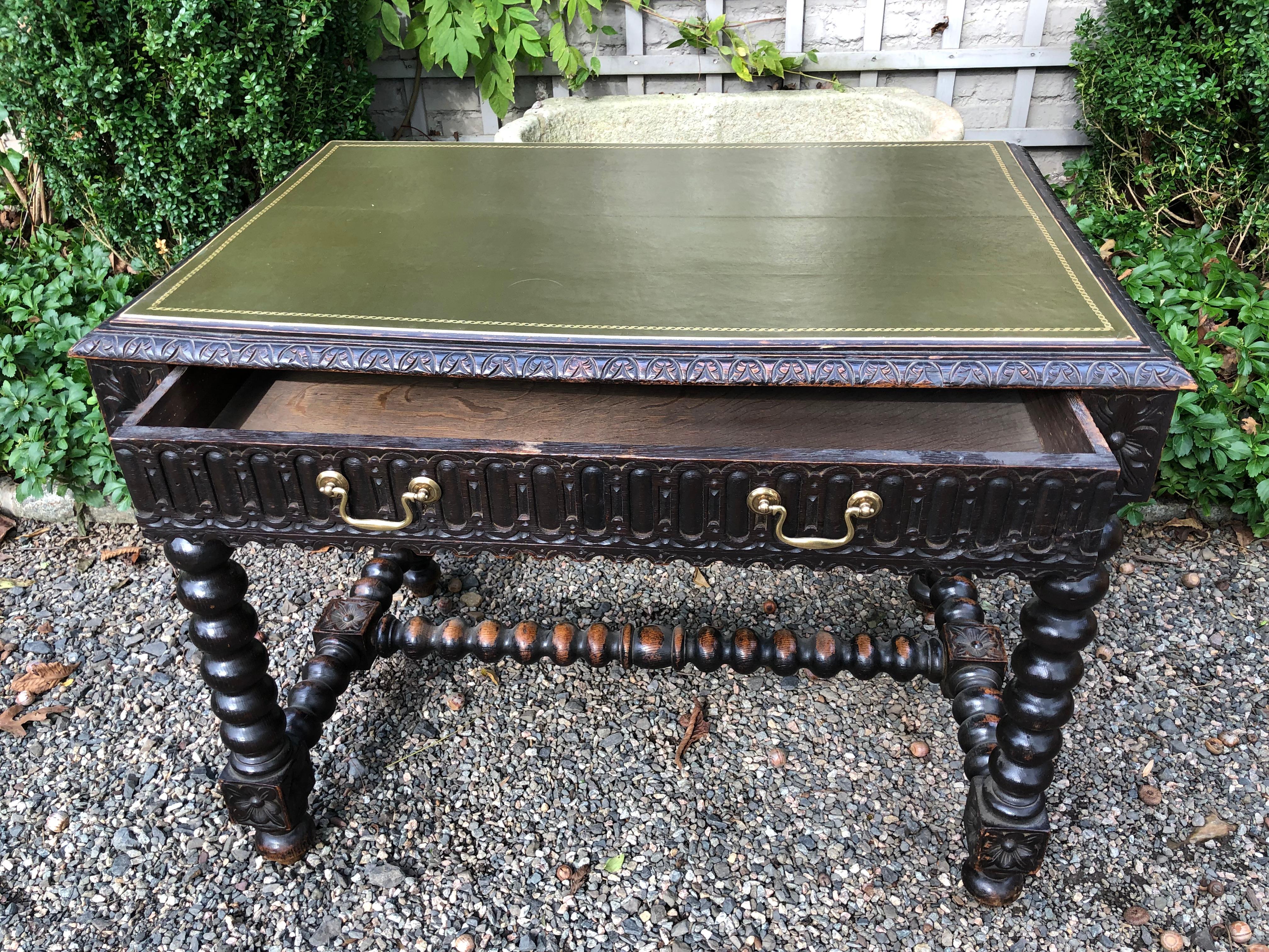 Baroque Style Relief Carved French Writing Table Desk In Excellent Condition In Hopewell, NJ