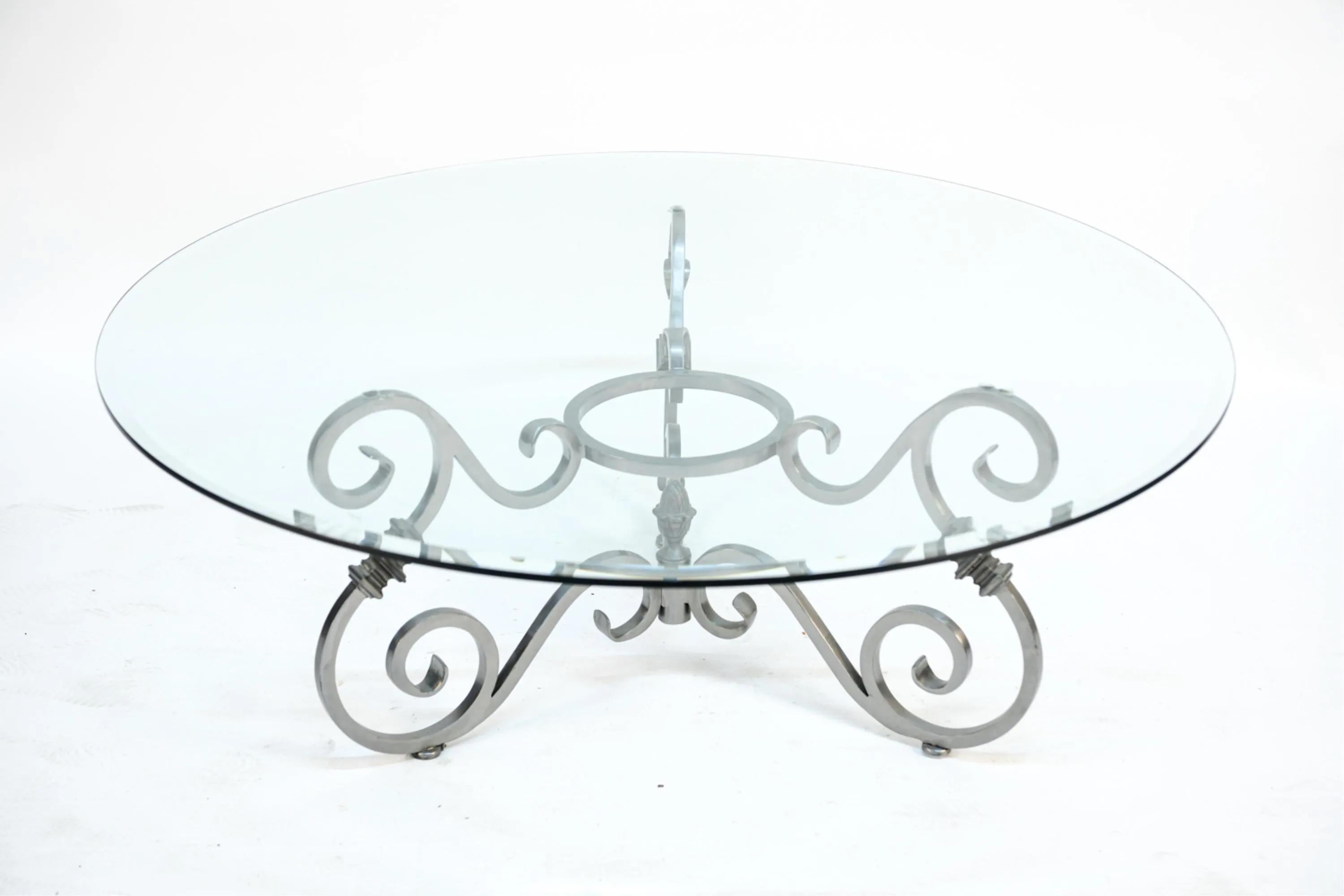 Baroque Style Round Steel and Glass Coffee Table For Sale 5