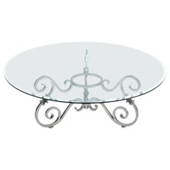 Table Basse Ronde de Style Baroque en Acier et Verre