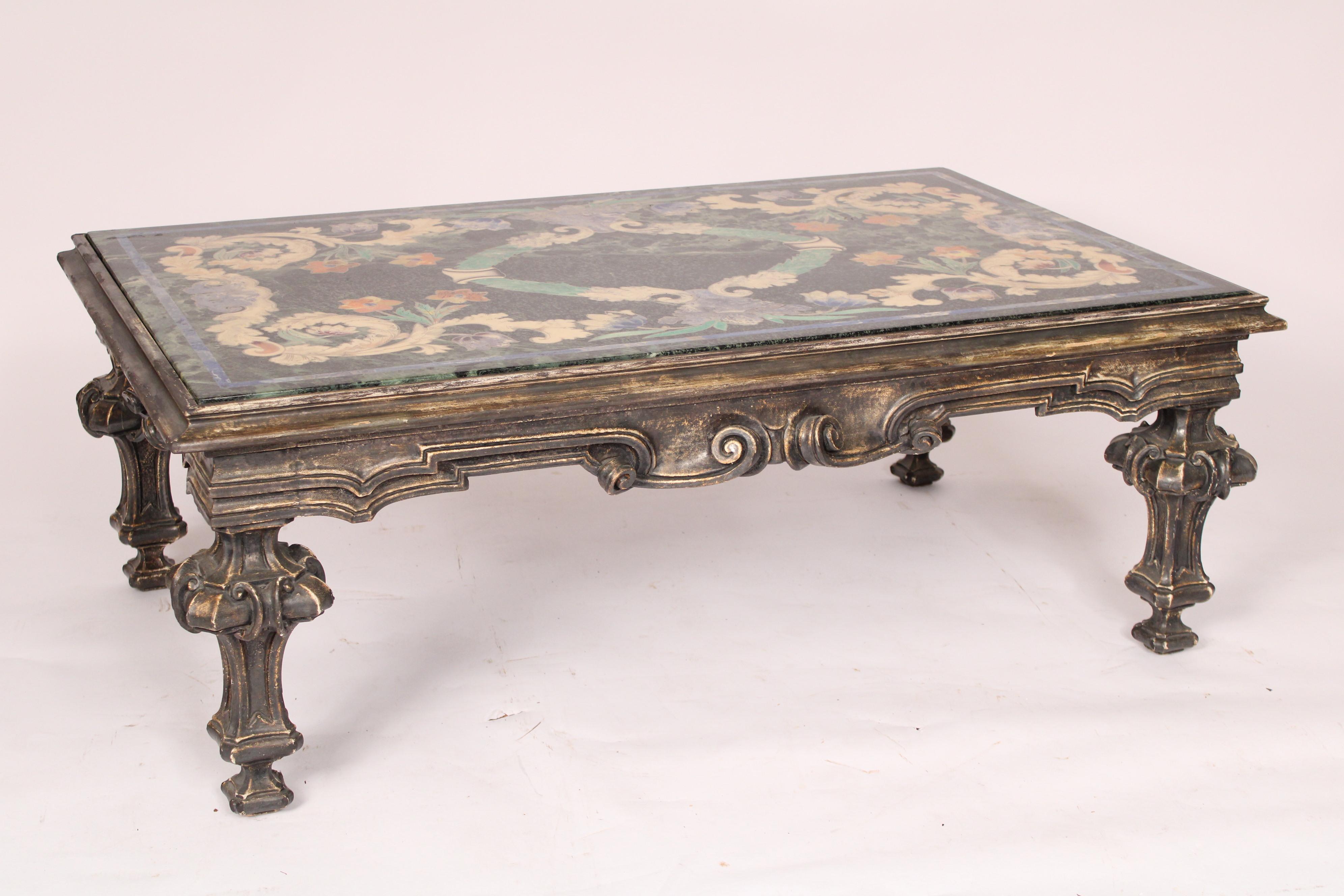 Italian Baroque Style Scagliola Decorated Marble Top Coffee Table