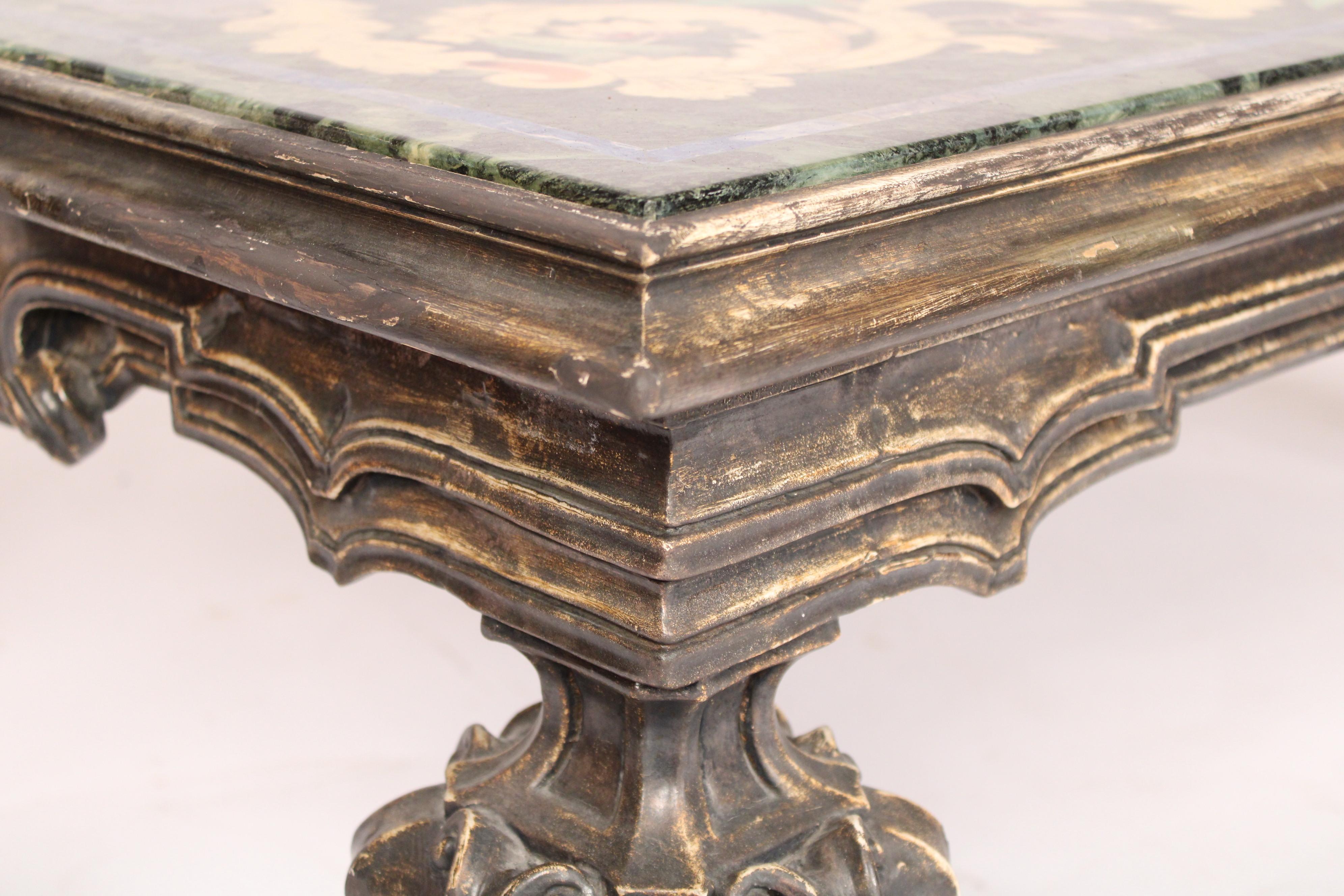 20th Century Baroque Style Scagliola Decorated Marble Top Coffee Table
