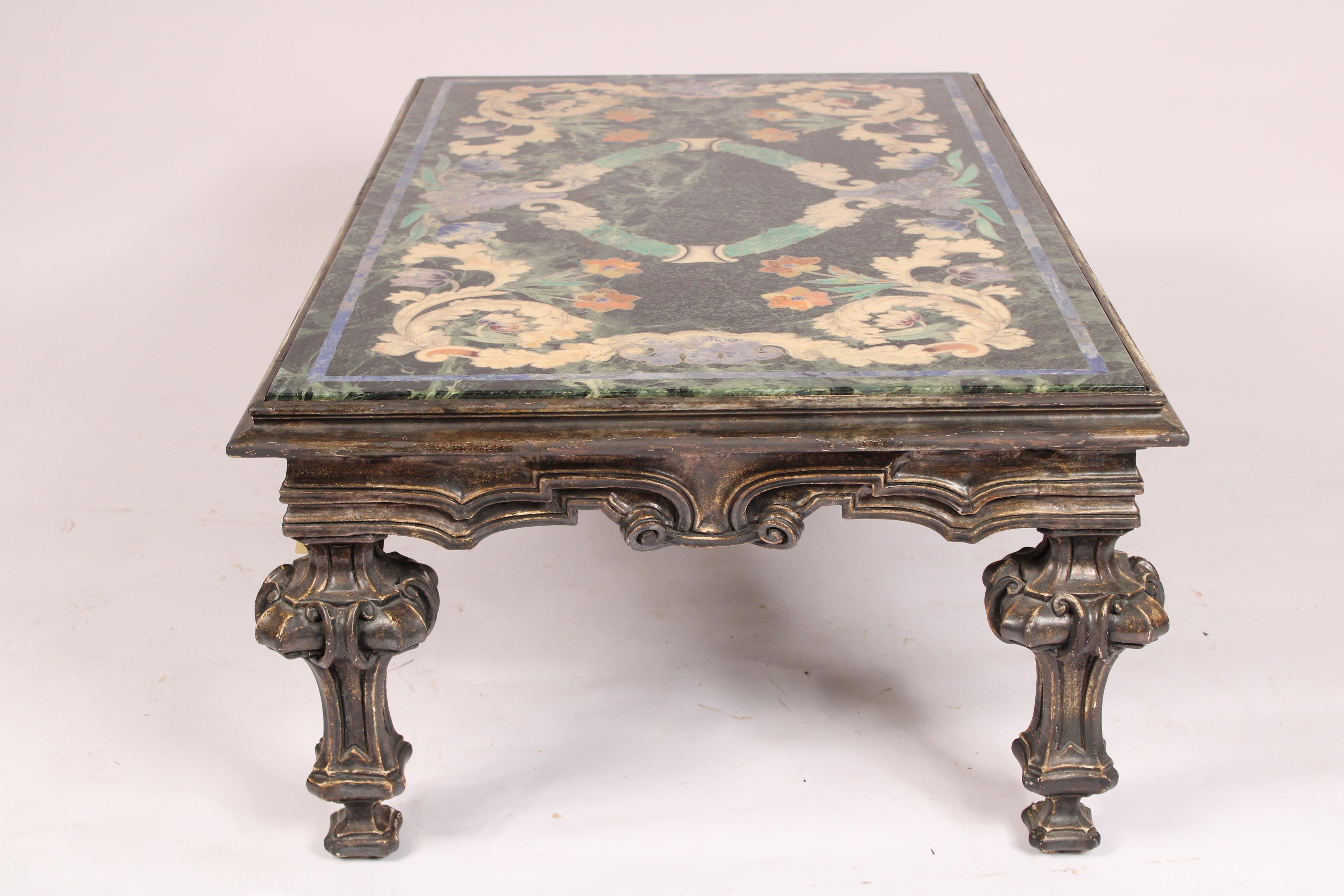 Silver Leaf Baroque Style Scagliola Decorated Marble Top Coffee Table