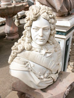 Baroque Style Sculptural Bust in White Marble Representing a Military Noble
