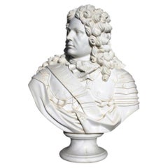Baroque Style Sculptural Bust in White Marble Representing a Military Noble