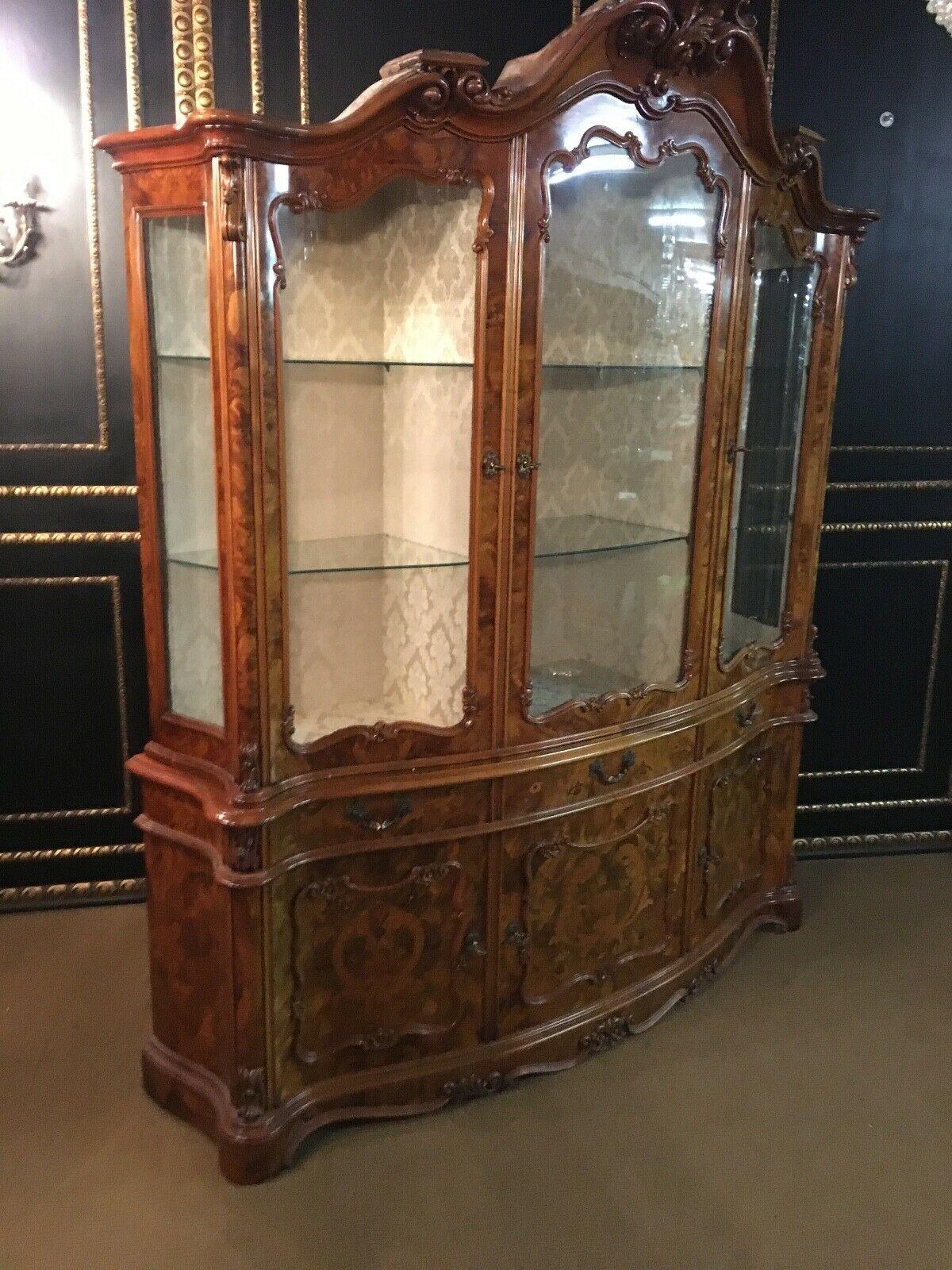 Baroque Style Showcase 3 Sides Glazed with Root Wood Veneer 5