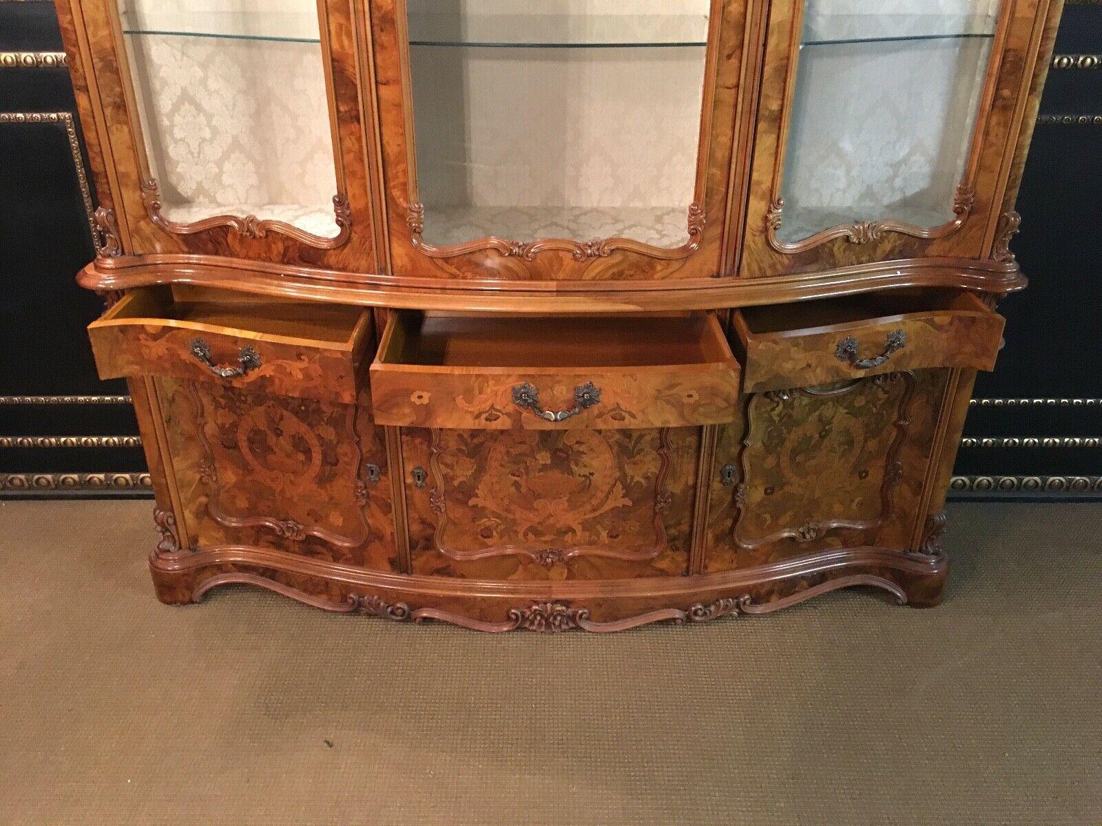 20th Century Baroque Style Showcase 3 Sides Glazed with Root Wood Veneer