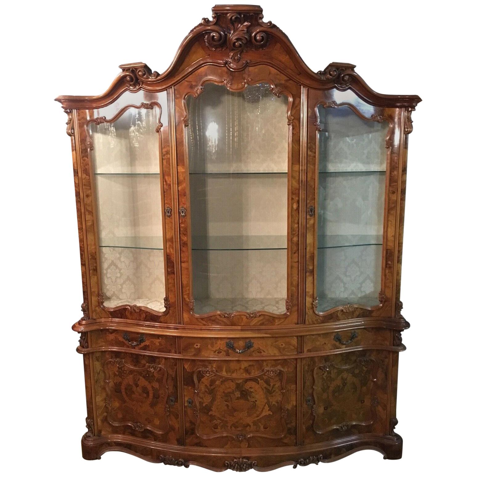 Baroque Style Showcase 3 Sides Glazed with Root Wood Veneer