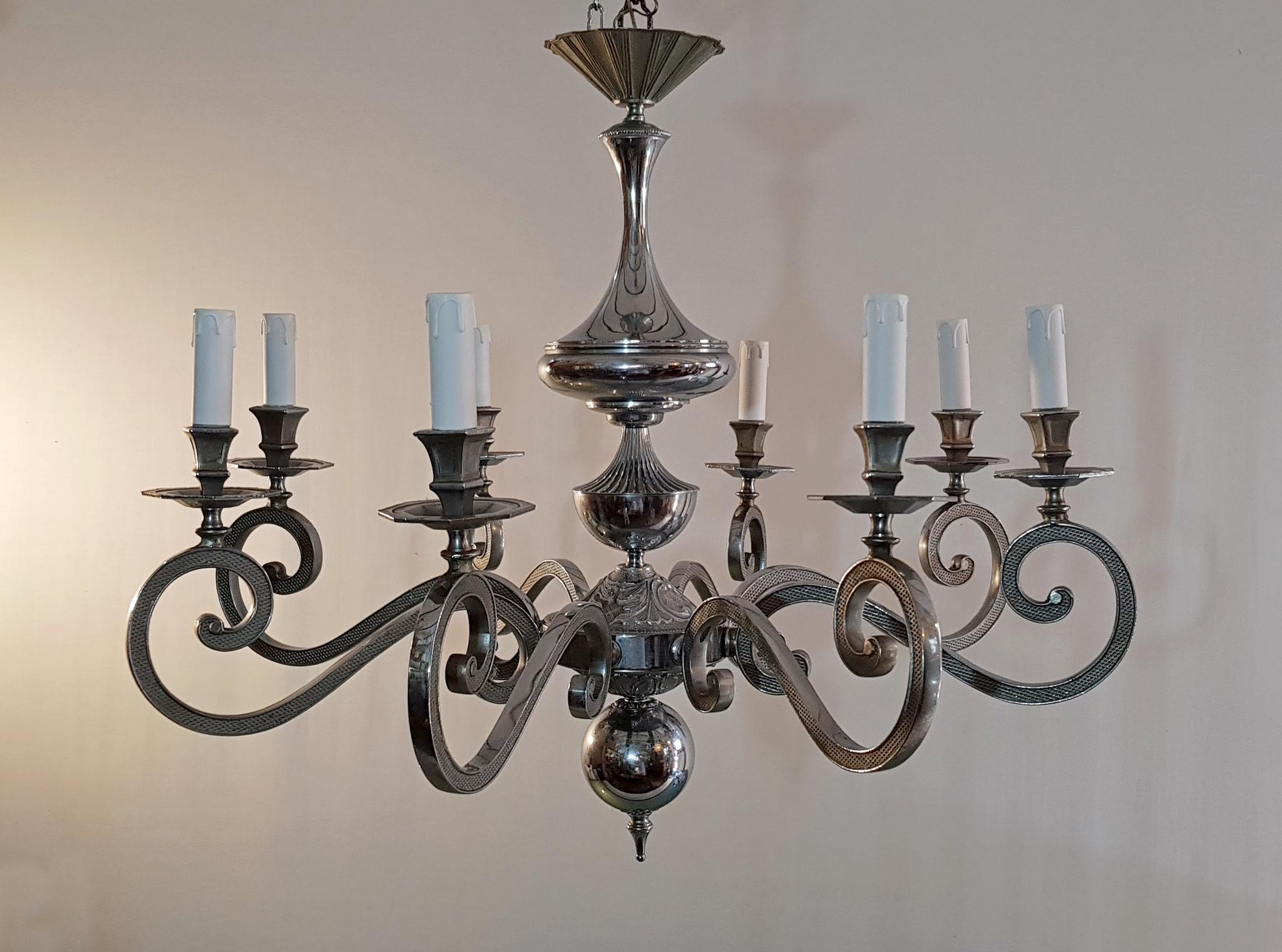 Italian Baroque Style Silver Chandelier Made in Italy, circa 1950 For Sale