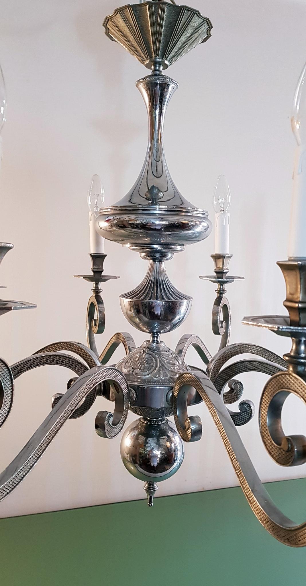 20th Century Baroque Style Silver Chandelier Made in Italy, circa 1950 For Sale