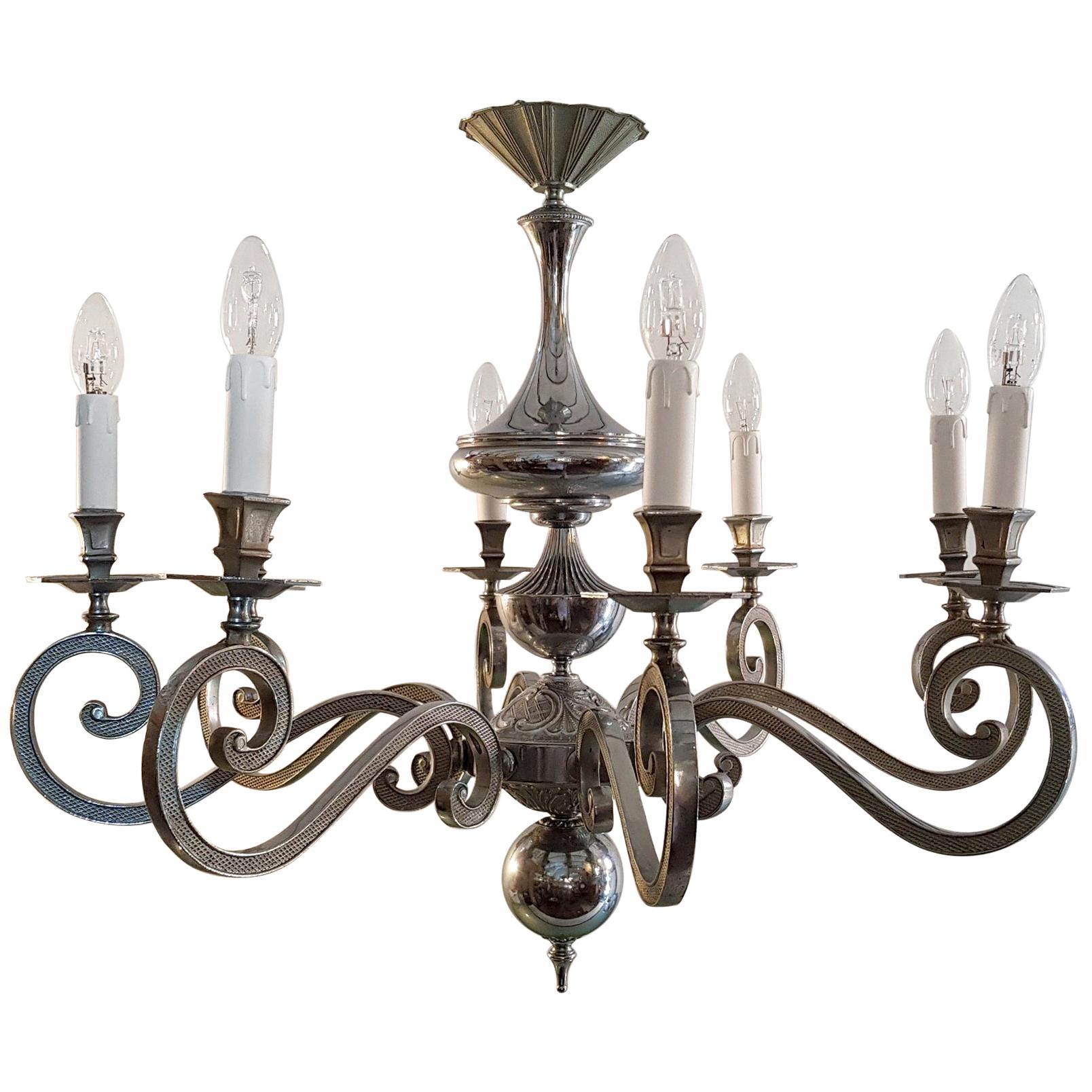 Baroque Style Silver Chandelier Made in Italy, circa 1950