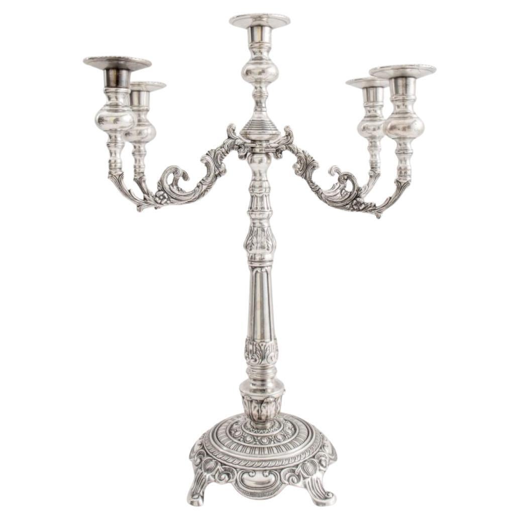 Baroque Style Silvered Five Arm Candelabra
