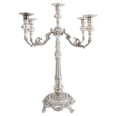 Baroque Style Silvered Five Arm Candelabra