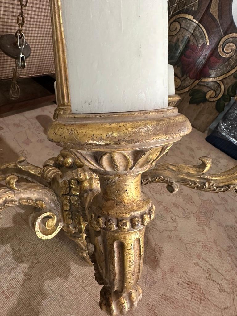 Baroque Style, Six-Light Hand-Carved and Gilded Chandelier For Sale 3