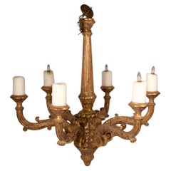 Vintage Baroque Style, Six-Light Hand-Carved and Gilded Chandelier