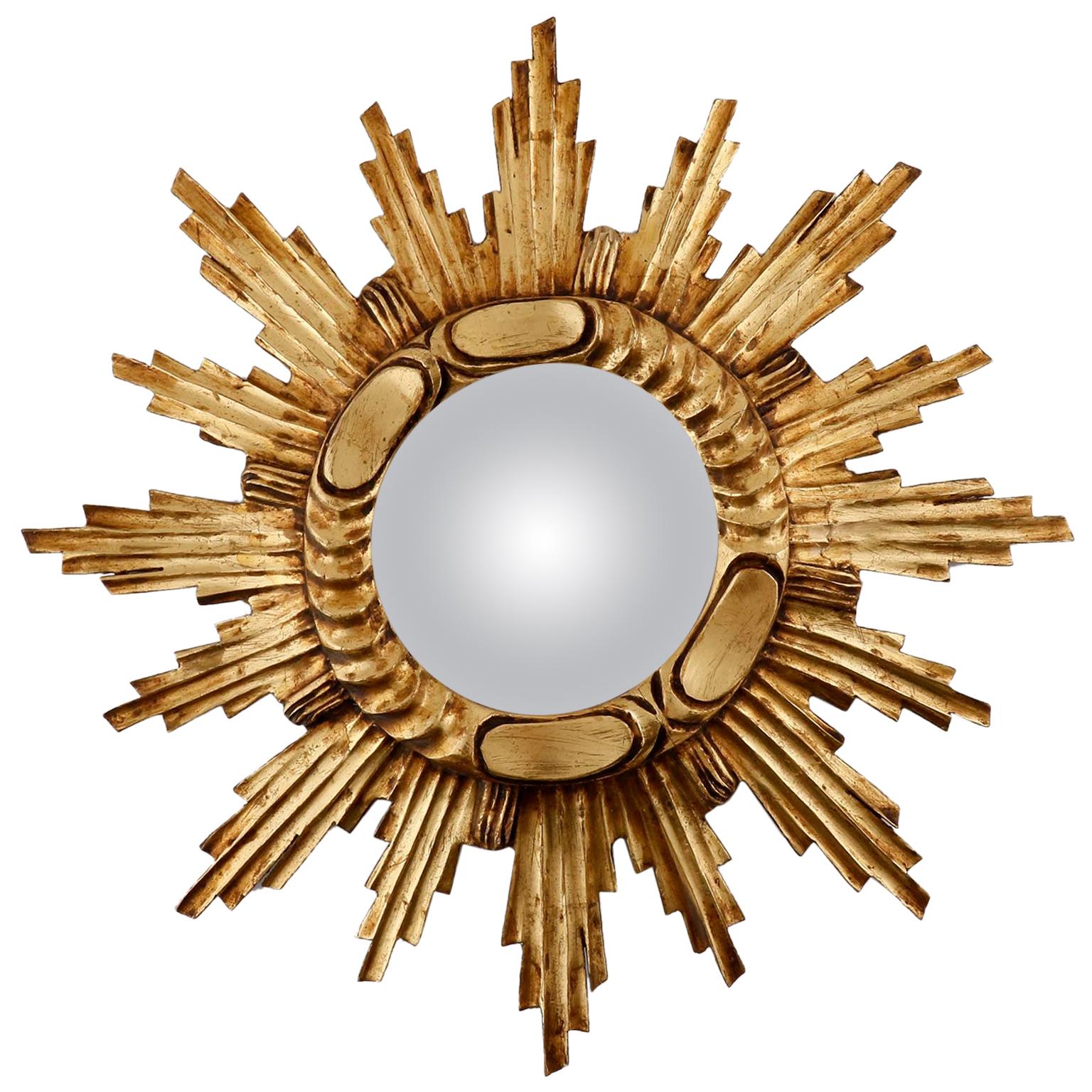 Baroque Style Sunburst Wall Mirror, Gilt Carved Wood, Italy