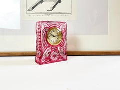 Baroque Style Table Clock by Mercedes, Crystal Glass Pink Cut to Clear, Germany