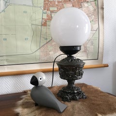 Baroque Style Table Lamp with White Opaline Glass, Denmark, 19th Century