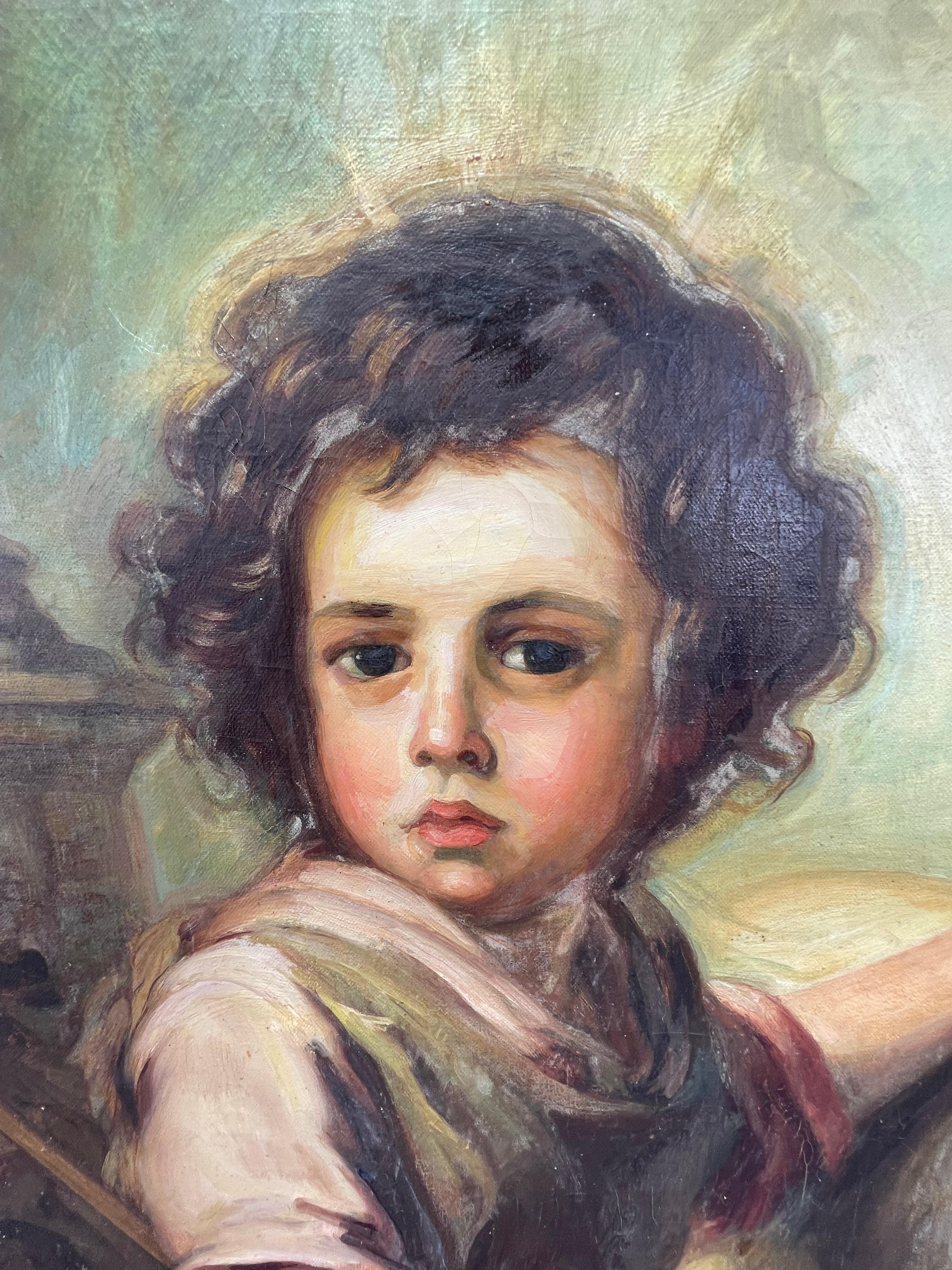 Pintura al Óleo El Buen Pastor con Cordero de Estilo Barroco en venta 5