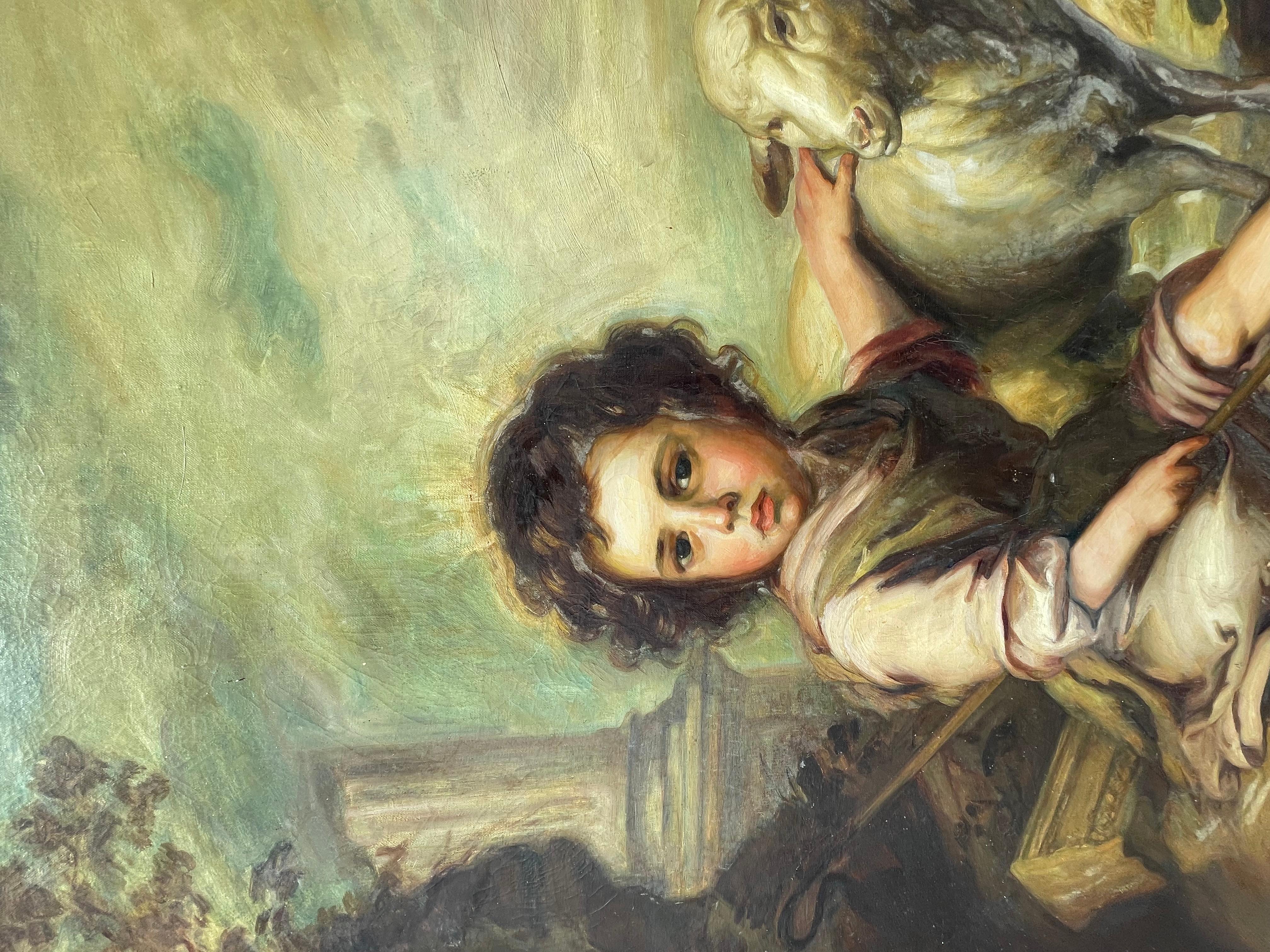 Pintura al Óleo El Buen Pastor con Cordero de Estilo Barroco en venta 8