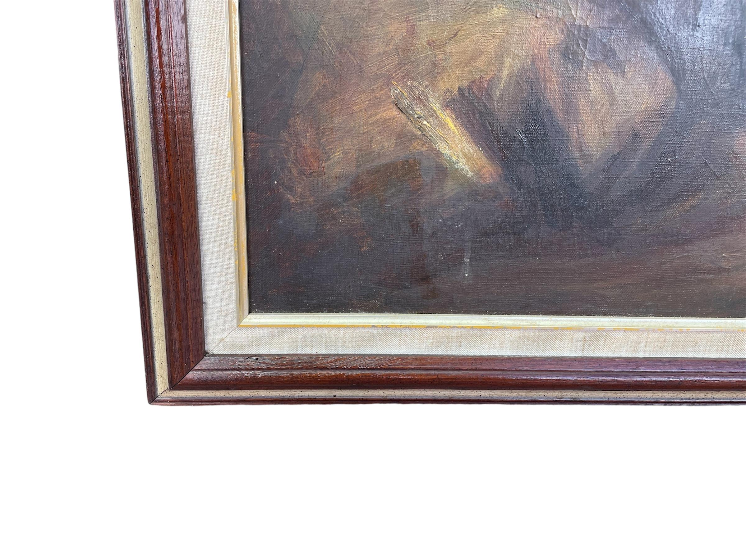 Pintura al Óleo El Buen Pastor con Cordero de Estilo Barroco siglo XX en venta