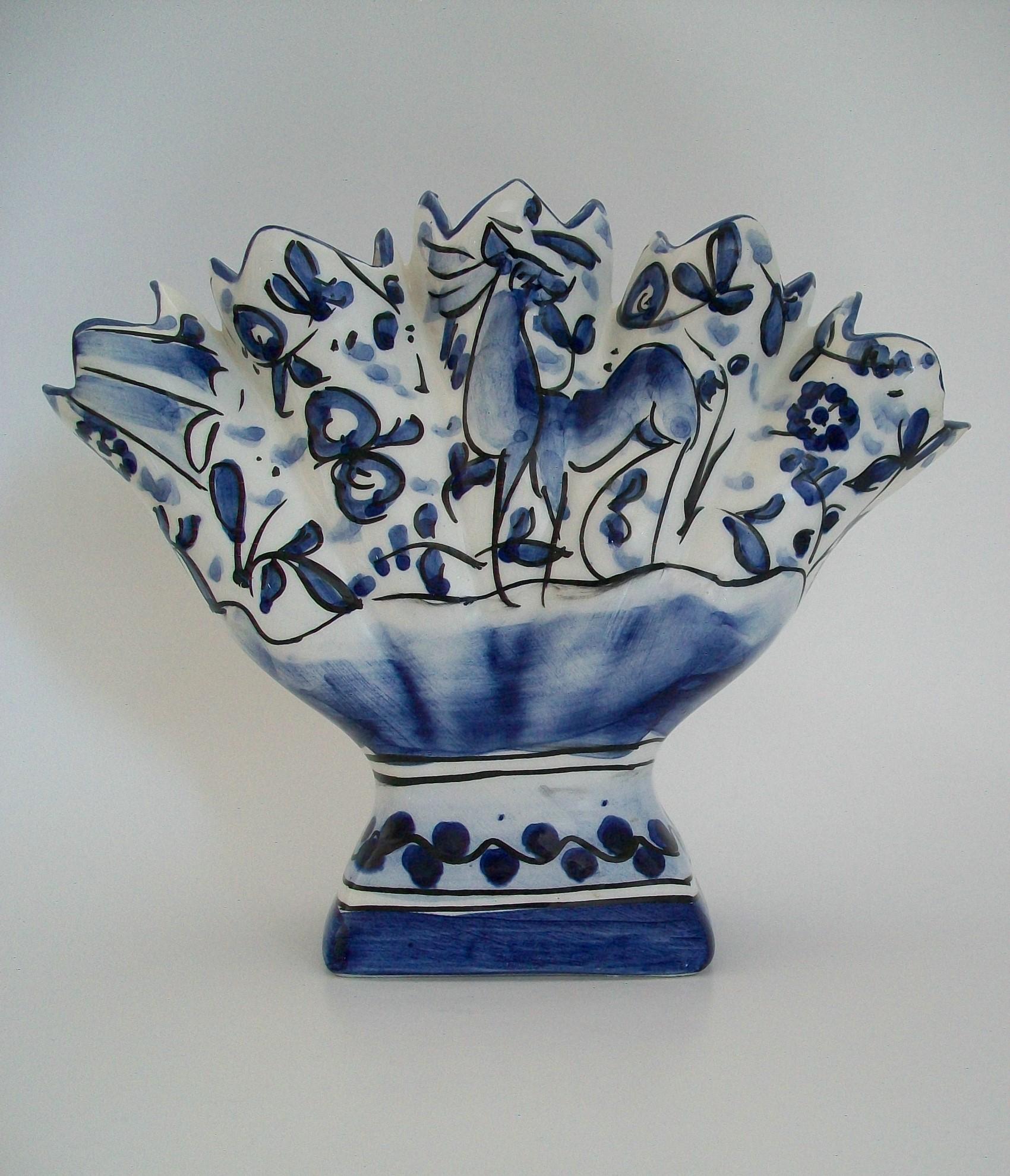 Baroque Style Tin Glazed Ceramic Tulipiere, Portugal, Mid-20th Century 1