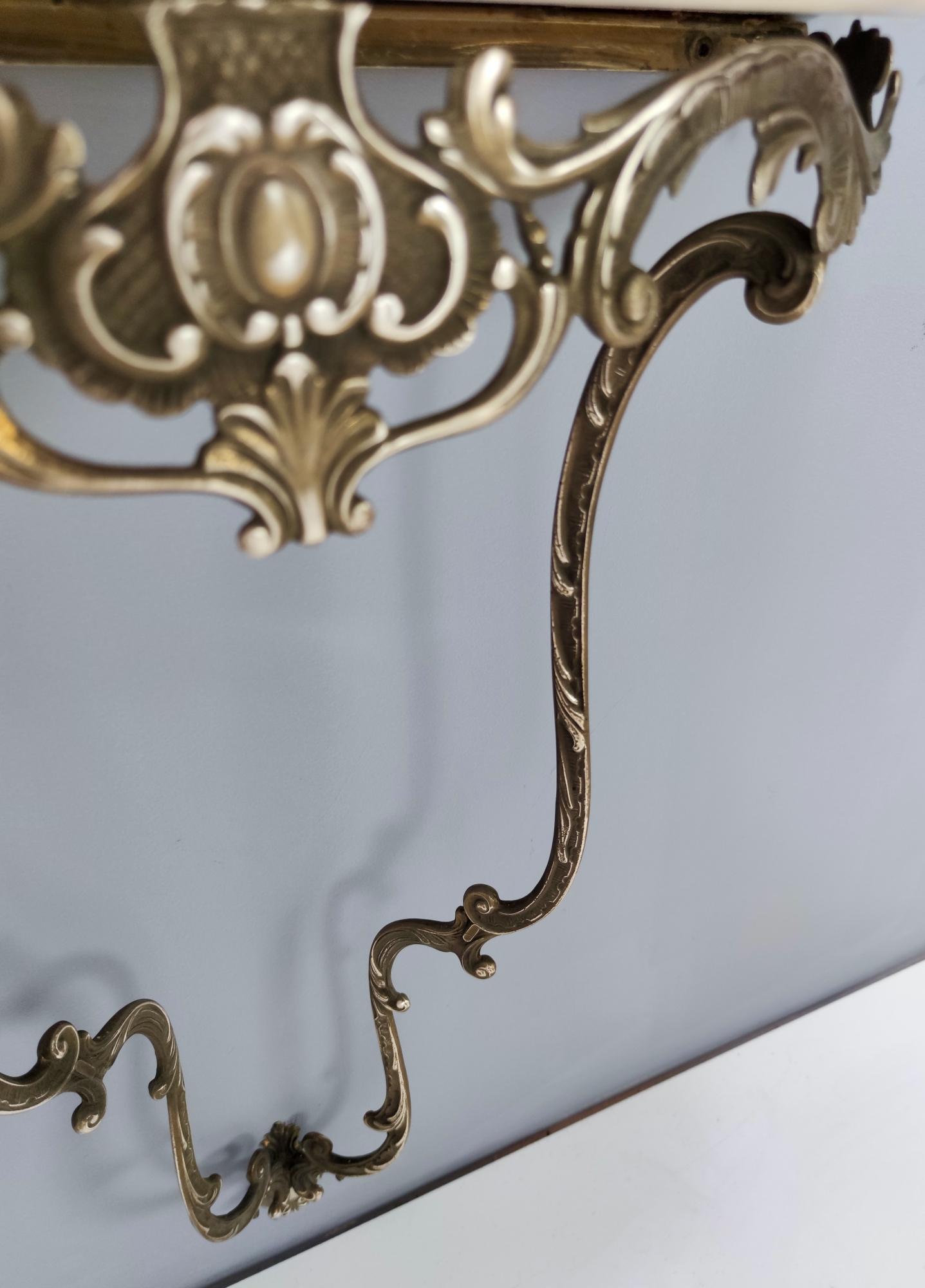 Brass Baroque Style Wall-Mounted Console Table with Demilune Marble Top, Italy