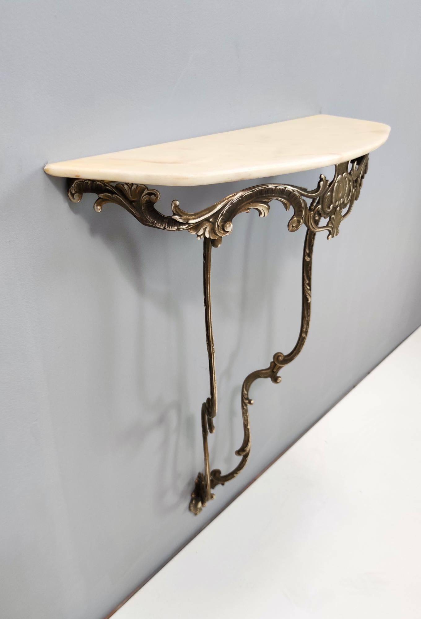 Mid-Century Modern Baroque Style Wall-Mounted Console Table with Demilune Marble Top, Italy