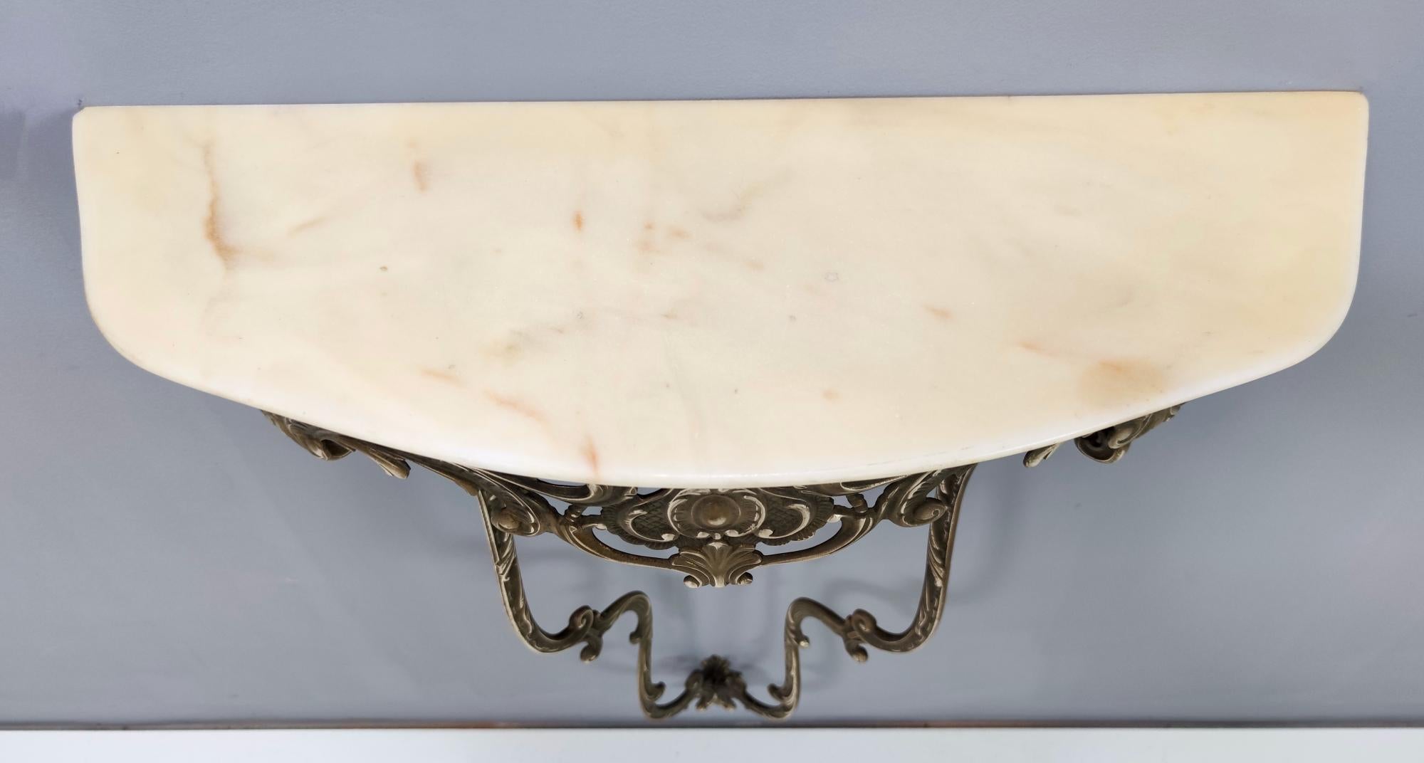 Italian Baroque Style Wall-Mounted Console Table with Demilune Marble Top, Italy