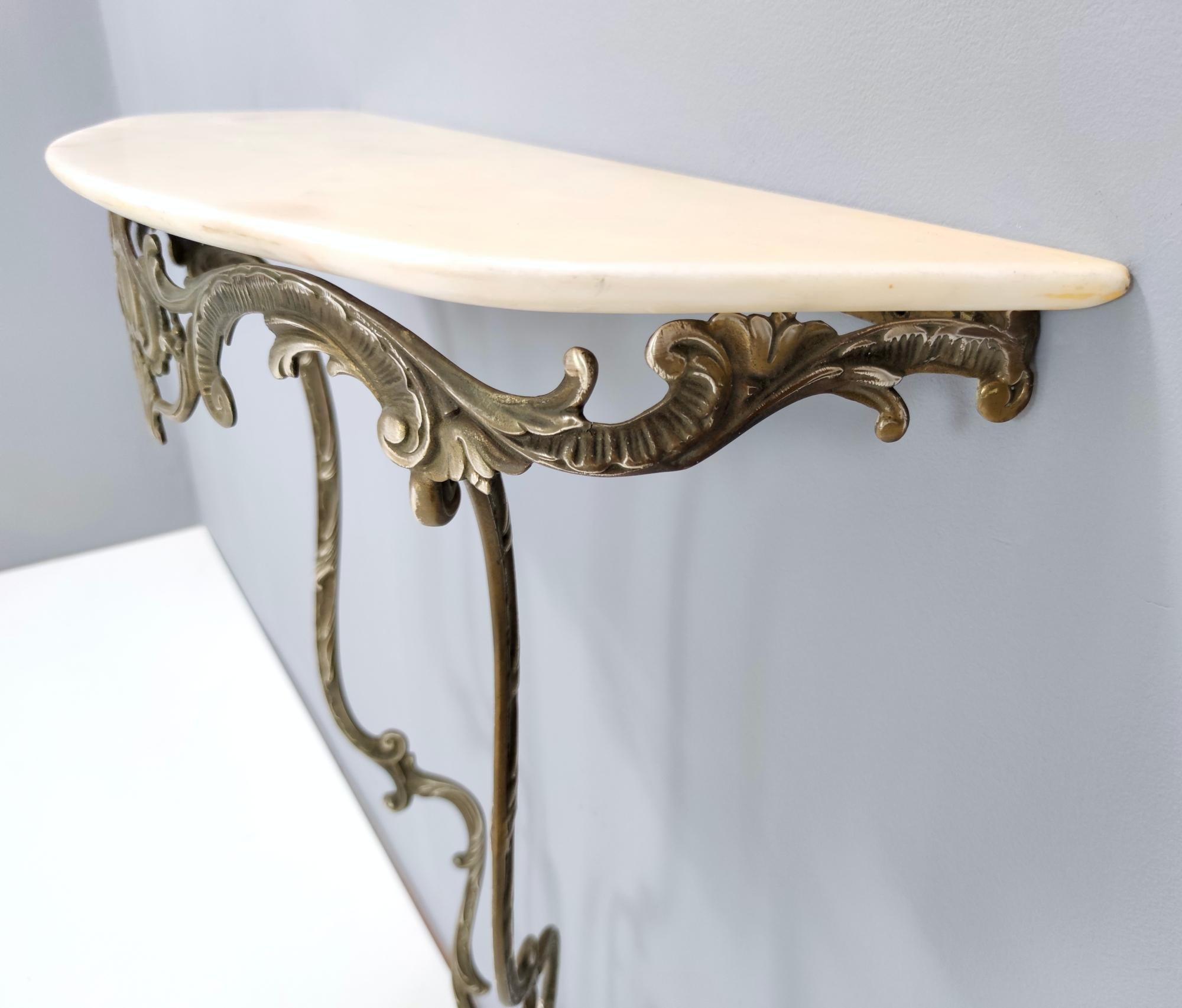 Baroque Style Wall-Mounted Console Table with Demilune Marble Top, Italy In Good Condition In Bresso, Lombardy