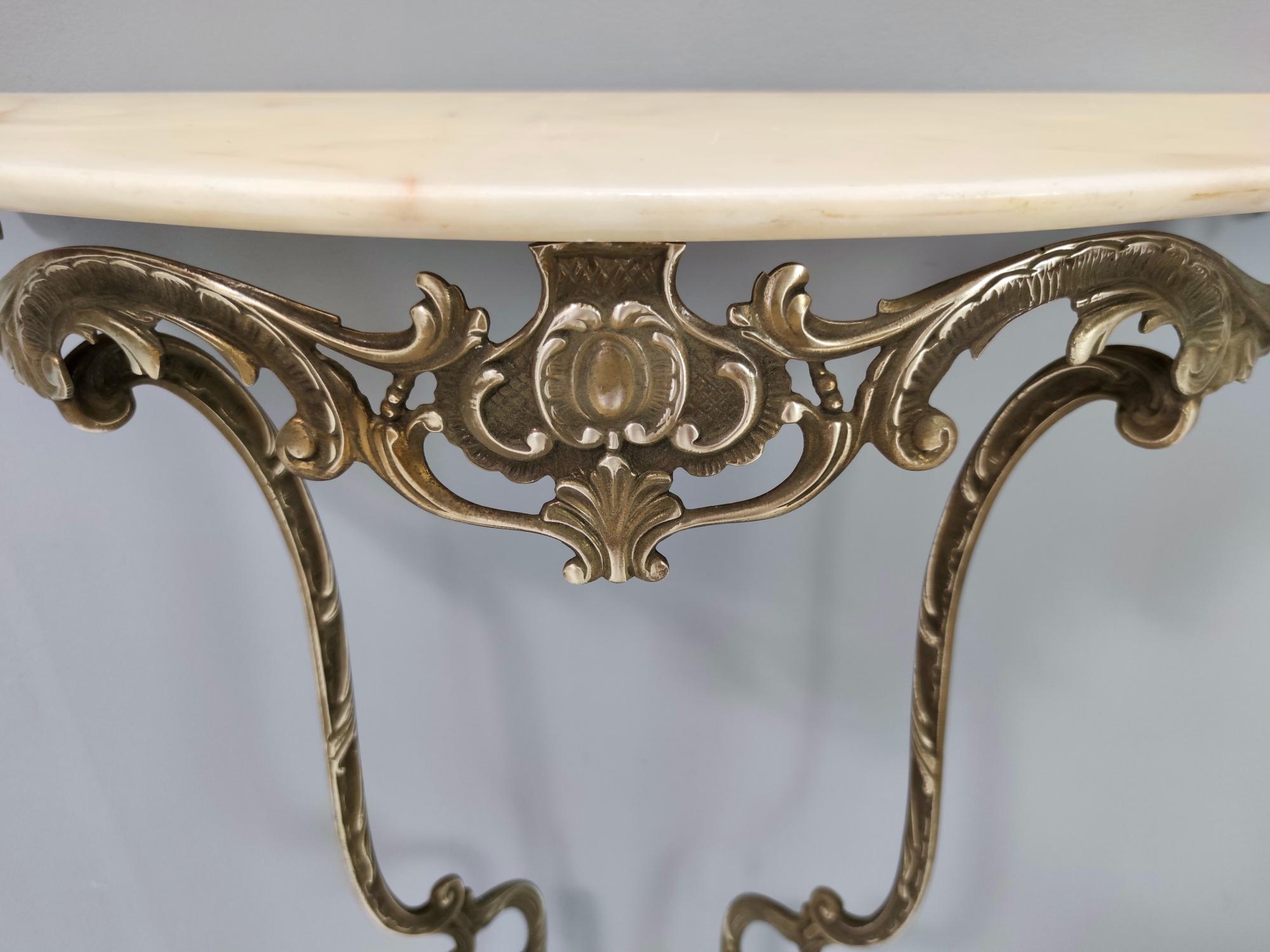 Mid-20th Century Baroque Style Wall-Mounted Console Table with Demilune Marble Top, Italy