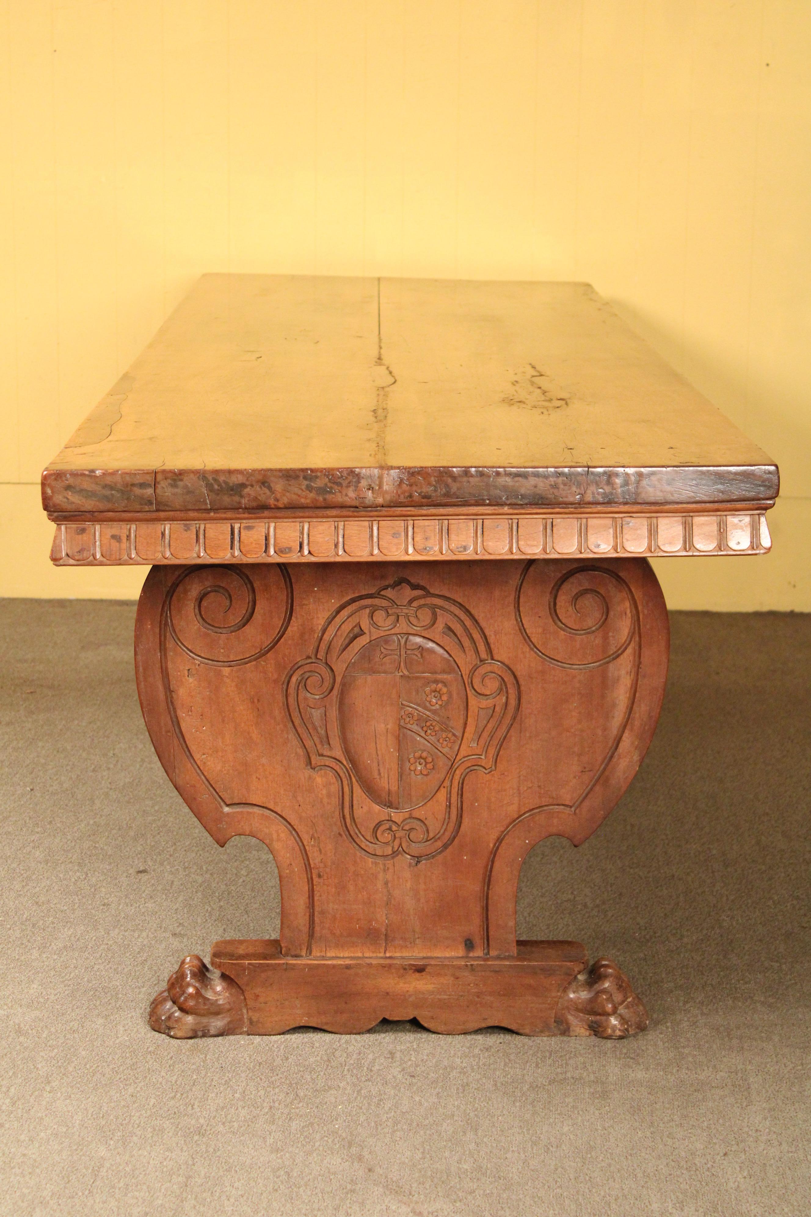 Baroque Style Walnut Dining / Library Table In Good Condition For Sale In Laguna Beach, CA