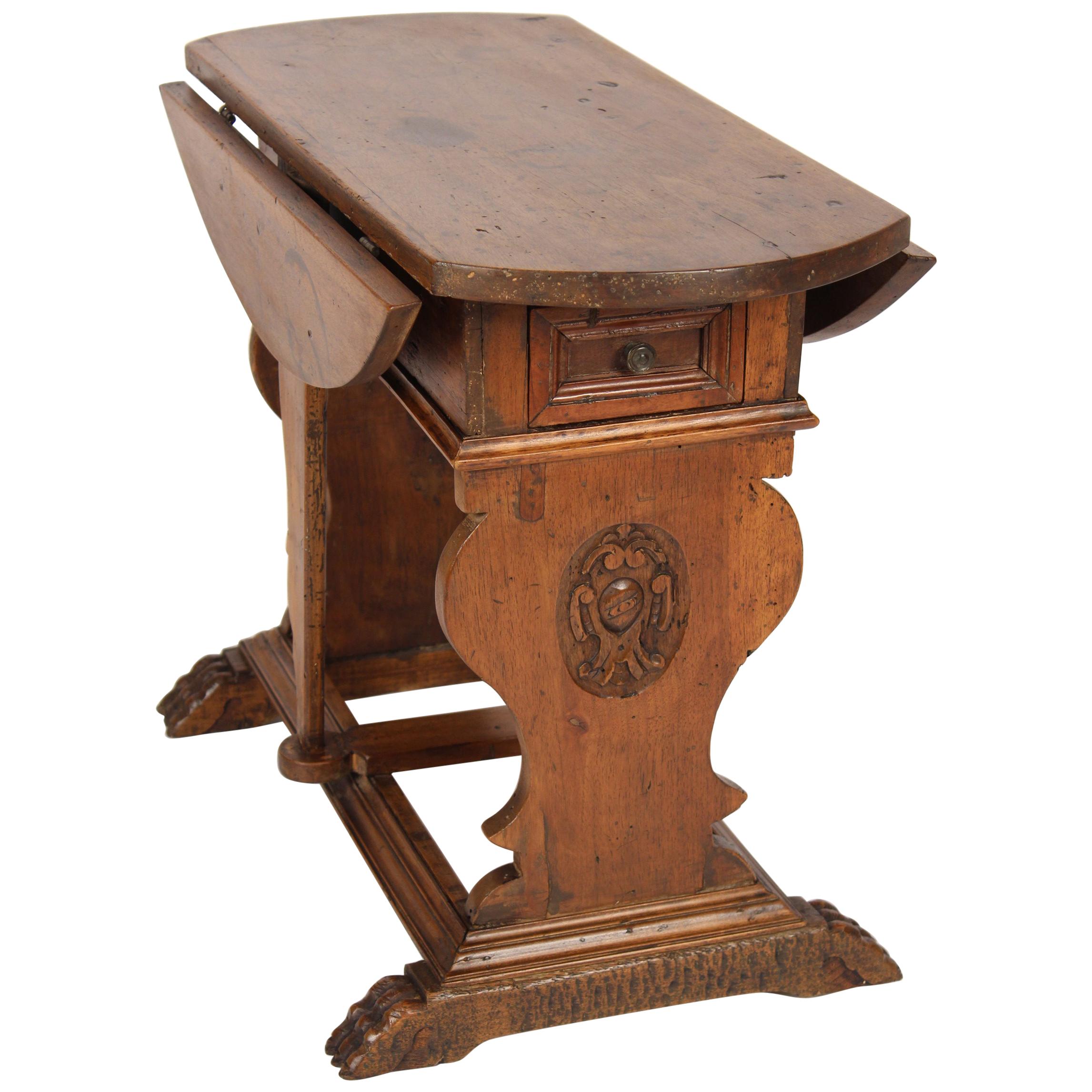 Baroque Style Walnut Drop-Leaf Occasional Table