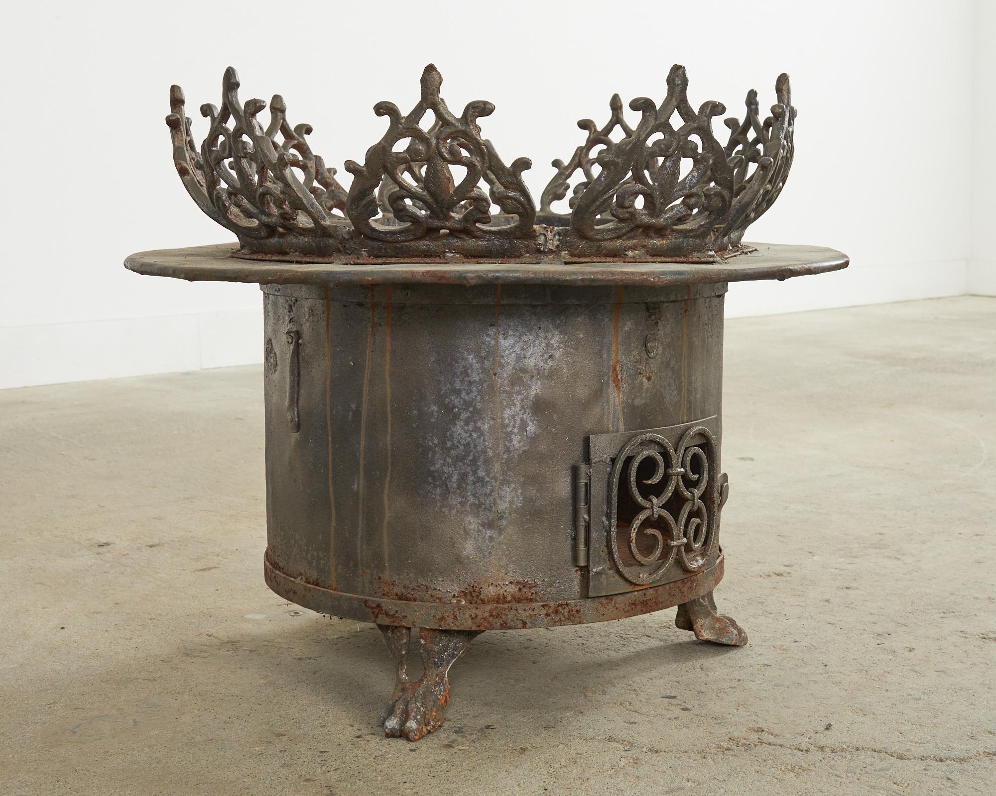 American Baroque Style Wrought Iron Brazier Fire Pit or Chimnea For Sale