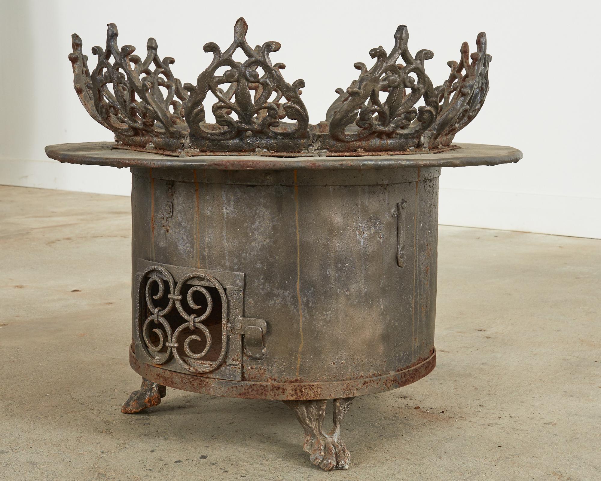 Hand-Crafted Baroque Style Wrought Iron Brazier Fire Pit or Chimnea For Sale