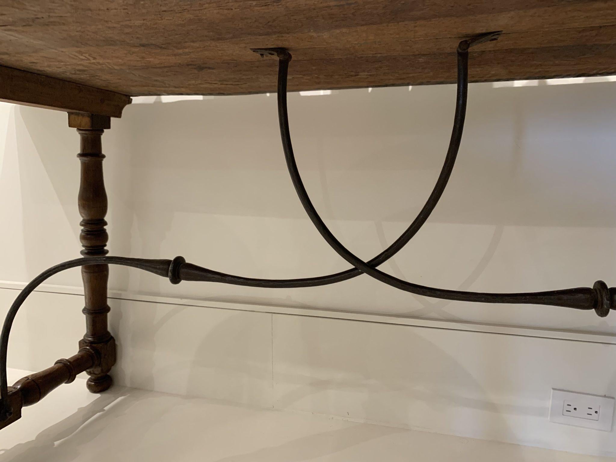 Baroque Table, Spanish, 18th Century Walnut and Wrought Iron  In Fair Condition In New Orleans, LA