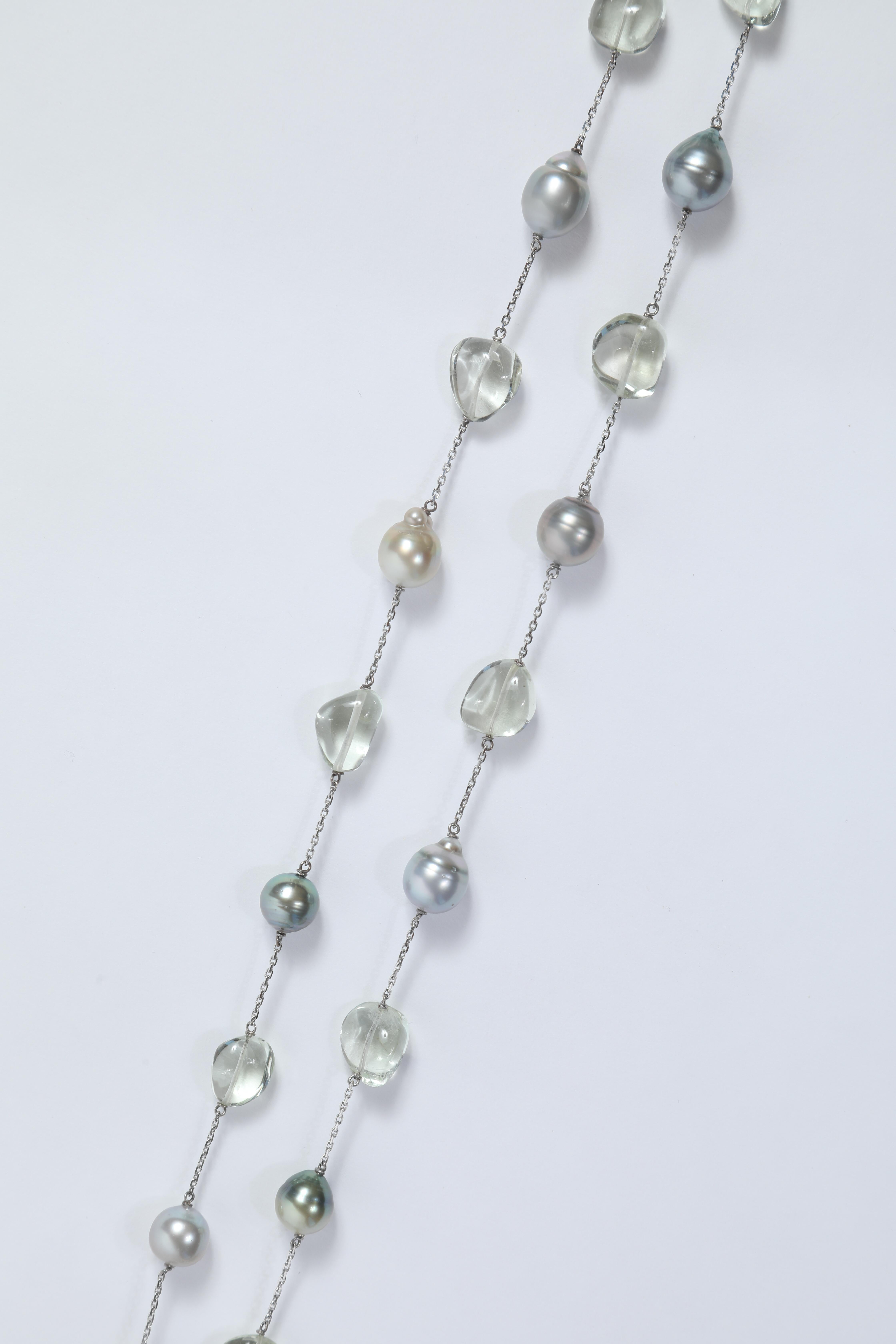 Baroque Tahiti Pearls, Green Quartz, Long Necklace by Marion Jeantet In New Condition In Paris, FR