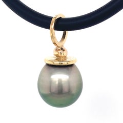 Baroque Tahitian Black Pearl Pendant or Fob with Yellow Gold Cap