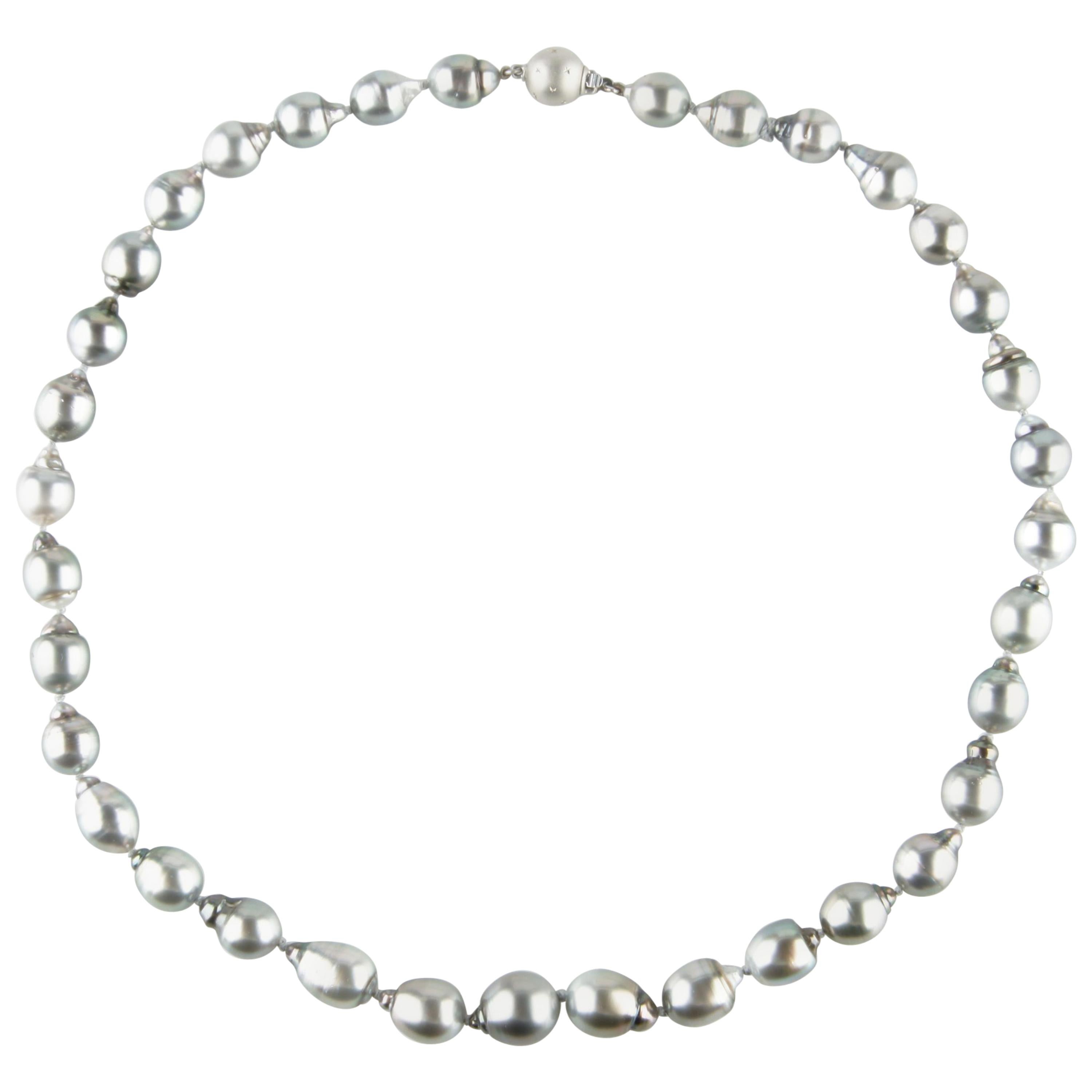 Baroque Tahitian Black Pearl Strand with 14 Karat White Gold Clasp For Sale