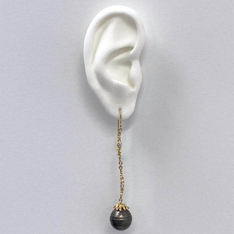 Baroque Tahitian Circlé Pearl "Tether Ball" Earrings in Yellow Gold and