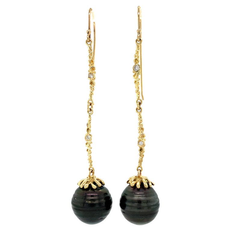 Baroque Tahitian Circlé Pearl "Tether Ball" Earrings in Yellow Gold and