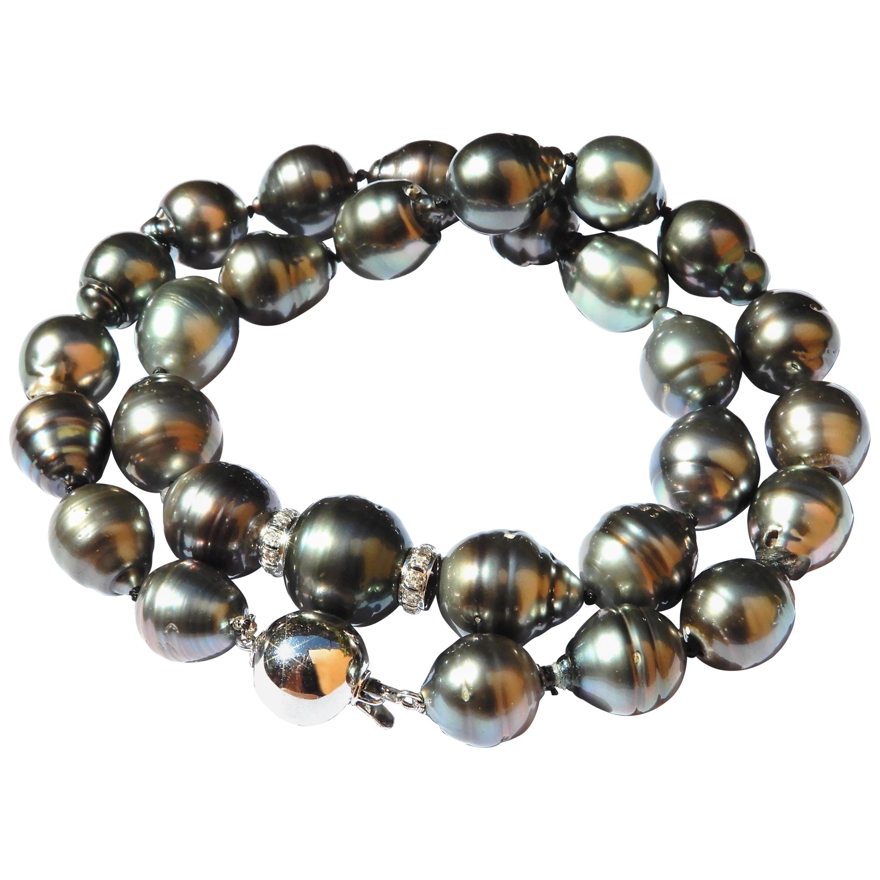 Baroque Tahitian Pearl and Diamond 14 Carat White Gold Necklace at 1stDibs