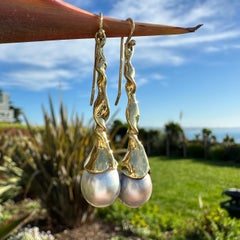 Baroque Tahitian Pearl "Drip Drop"  Long Dangle Earrings in 18 Karat Gold