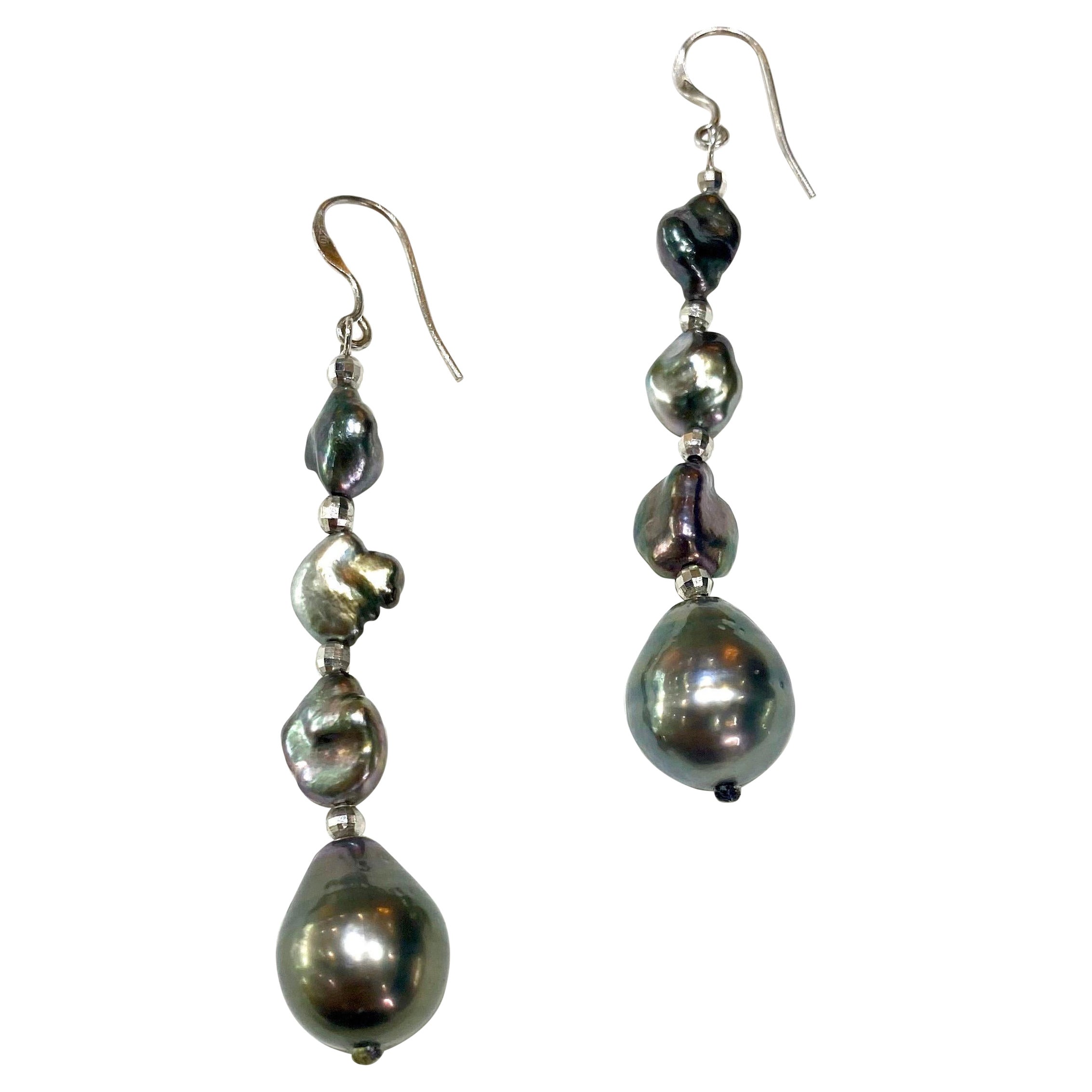 Baroque Tahitian Pearl Drop Earrings For Sale