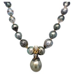 Baroque Tahitian Pearl Necklace with 14K Gold & Diamond "Rosebud" Centerpiece