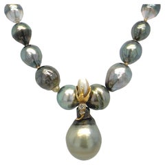 Baroque Tahitian Pearl Necklace with 14K Gold 
Diamond "Rosebud" Centerpiece