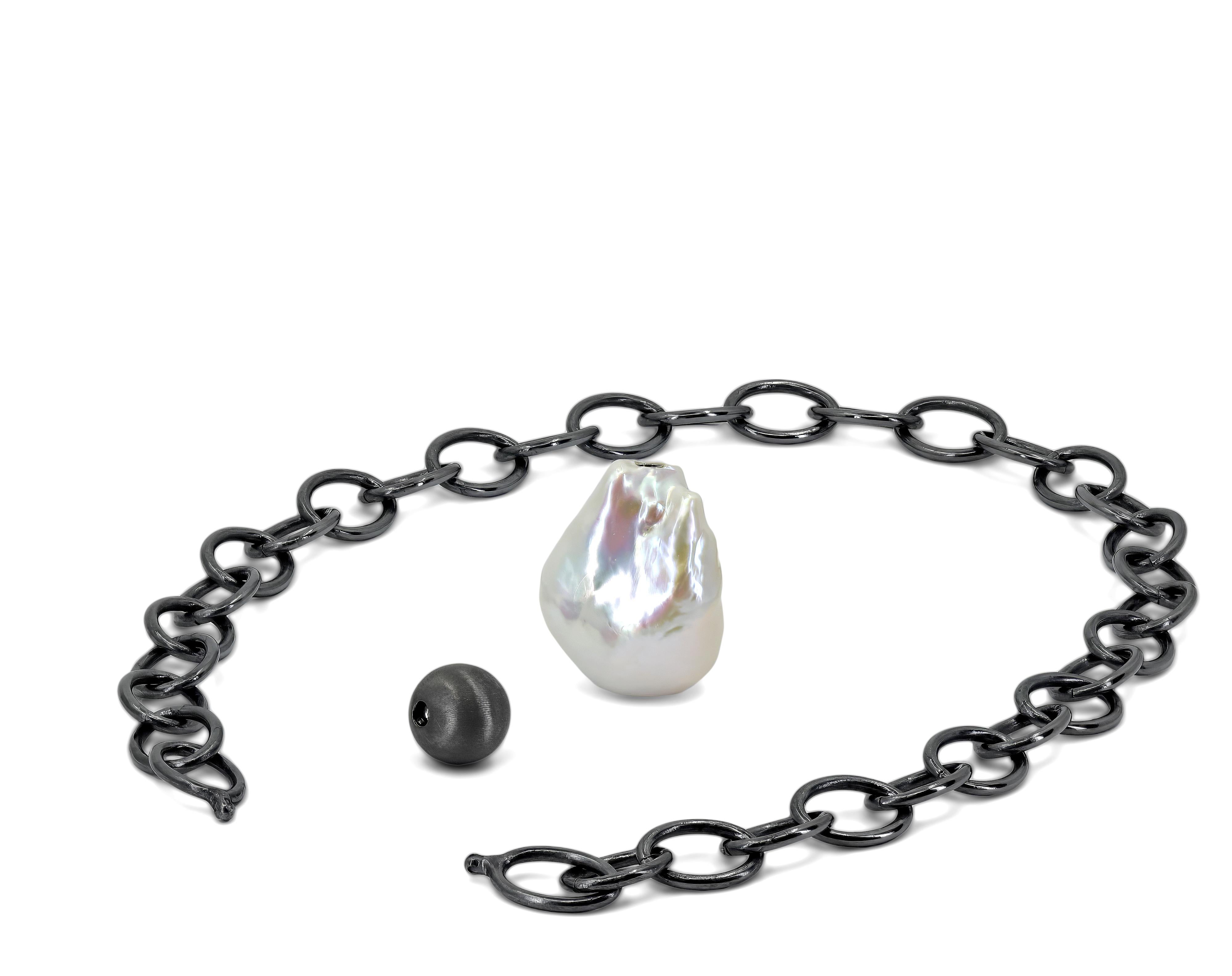 Collar Barroco Perla Tahitiana Diamante Blanco Oro Plata Oxidada, Zobel 2025 en venta 5
