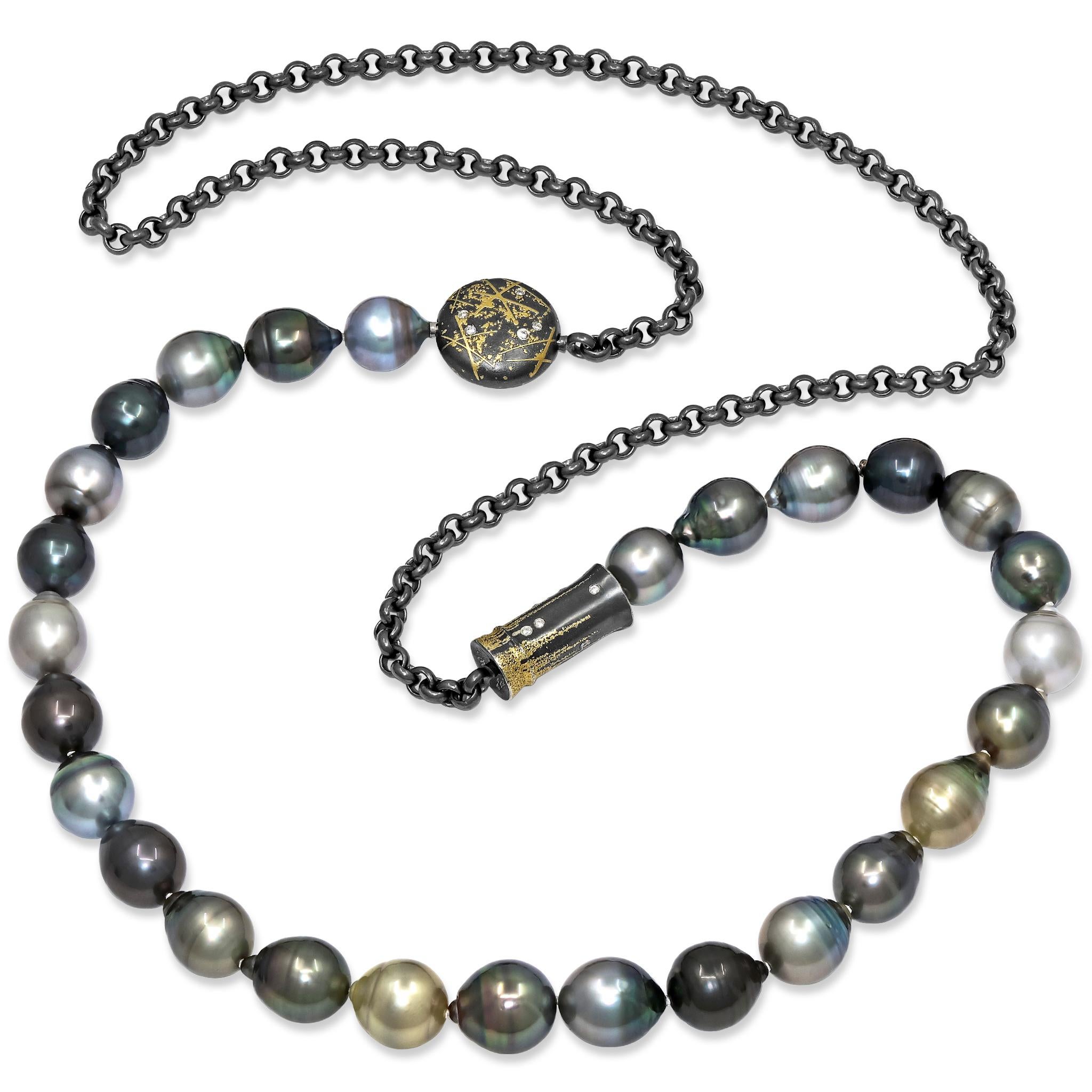 Collar Barroco Perla Tahitiana Diamante Blanco Oro Plata Oxidada, Zobel 2025 en venta 7