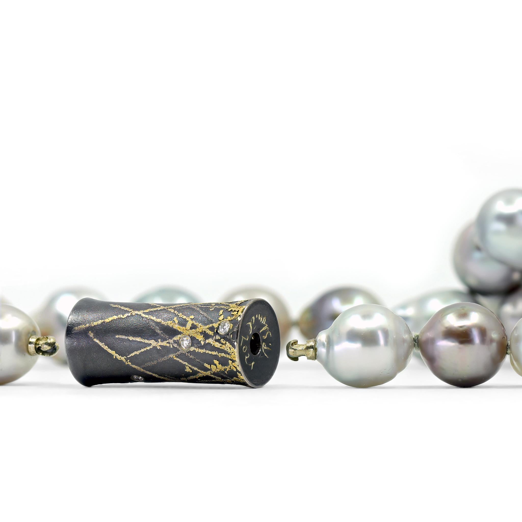 Collar Barroco Perla Tahitiana Diamante Blanco Oro Plata Oxidada, Zobel 2025 Contemporáneo en venta