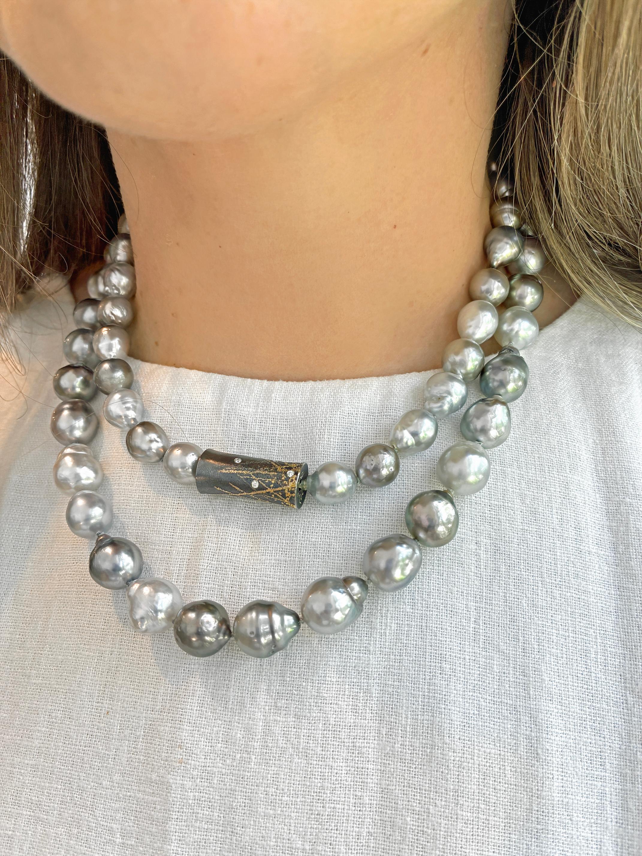 Collar Barroco Perla Tahitiana Diamante Blanco Oro Plata Oxidada, Zobel 2025 Corte brillante en venta