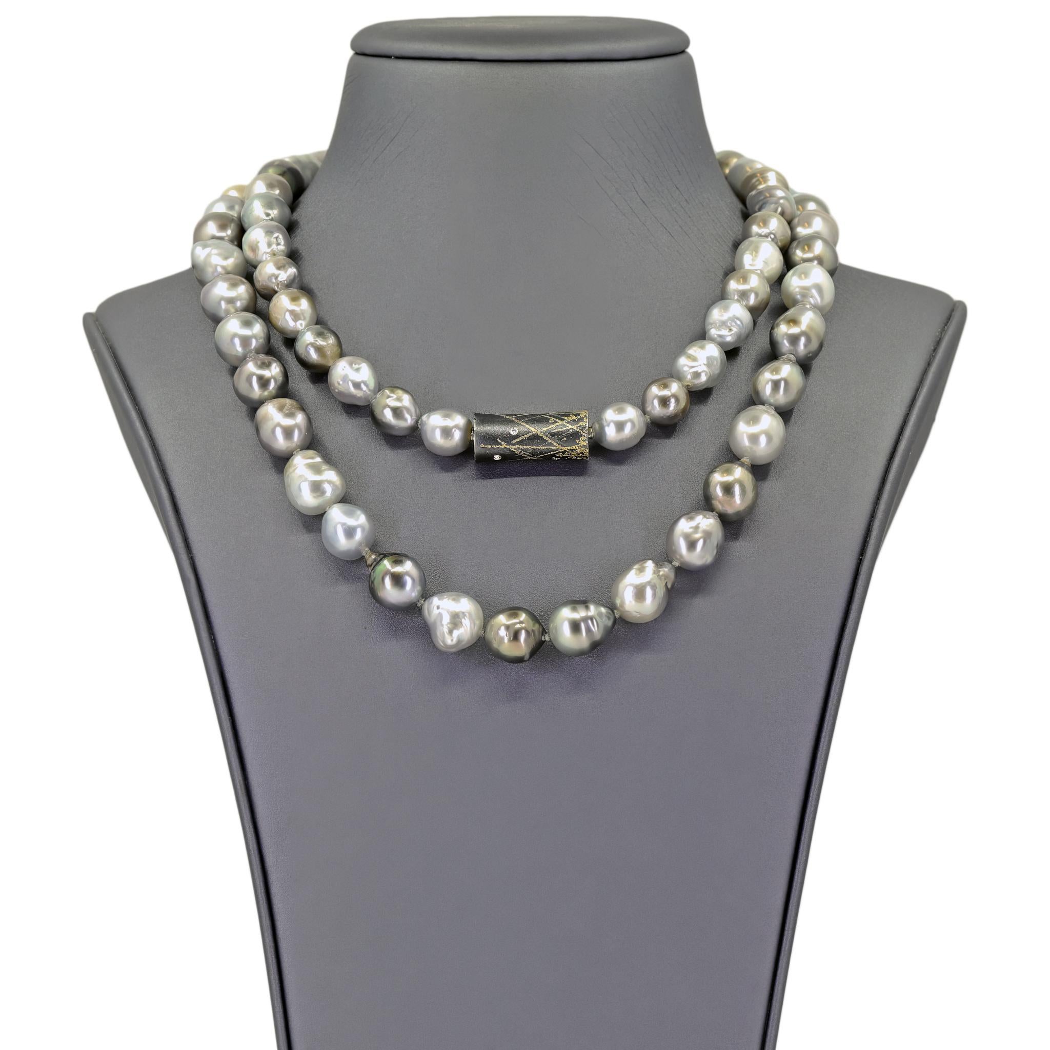 De las mujeres Collar Barroco Perla Tahitiana Diamante Blanco Oro Plata Oxidada, Zobel 2025 en venta